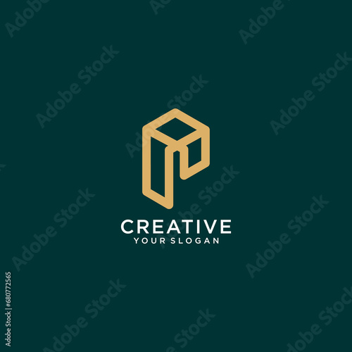 P logo design with monogram and line art