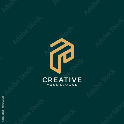 P logo design with monogram and line art