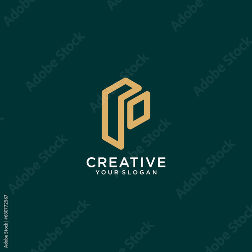 P logo design with monogram and line art