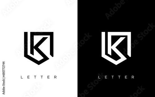 K letter modern simple line shield logotype
