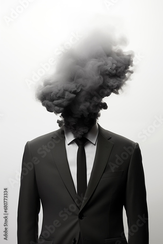 Black fumes hanging from a man's head