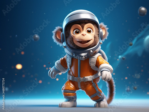 A Cute 3D Baboon Dressed Up as an Astronaut