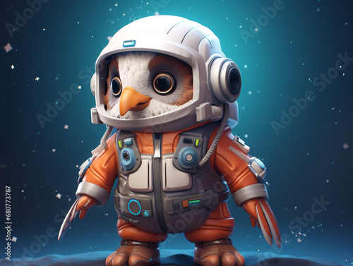 A Cute 3D Falcon Dressed Up as an Astronaut