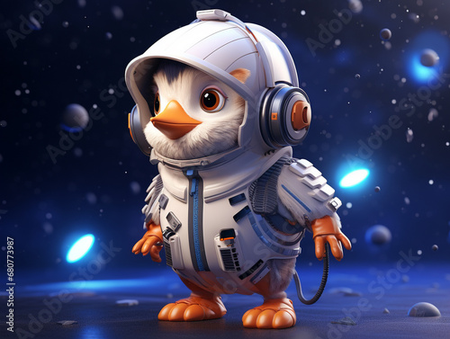 A Cute 3D Sparrow Dressed Up as an Astronaut