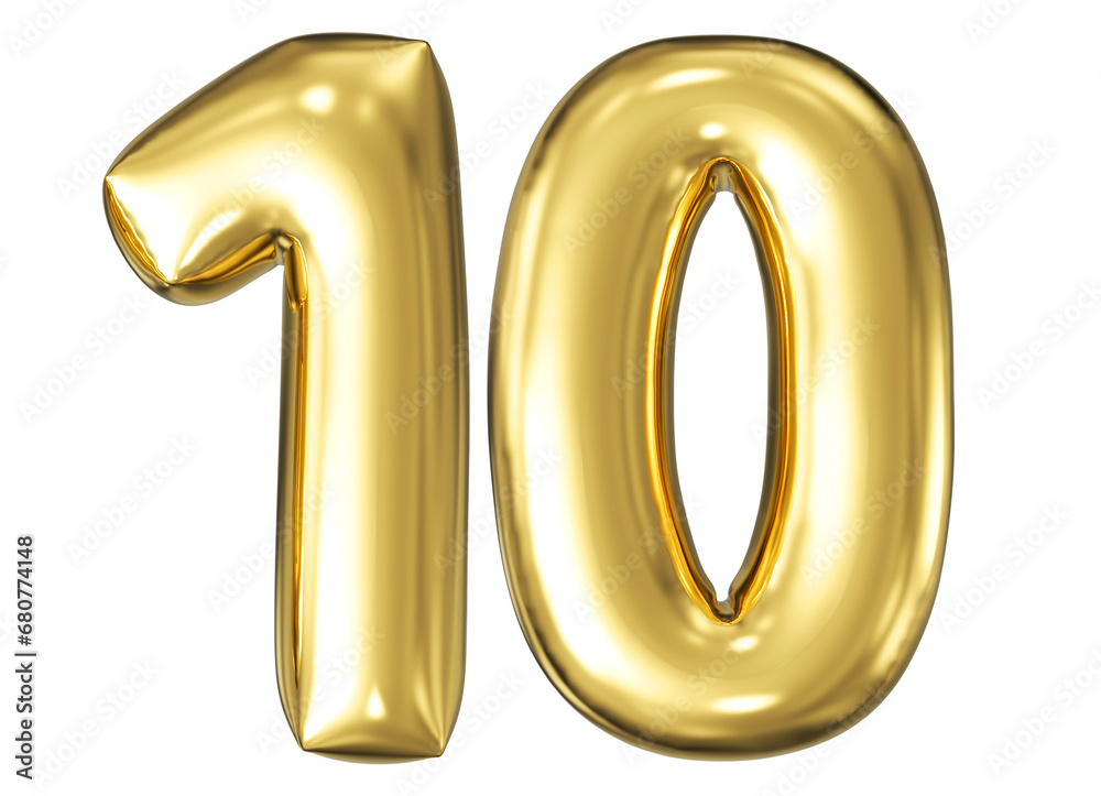 gold number 10 - balloon 3d render gold number 10 - balloon 3d render