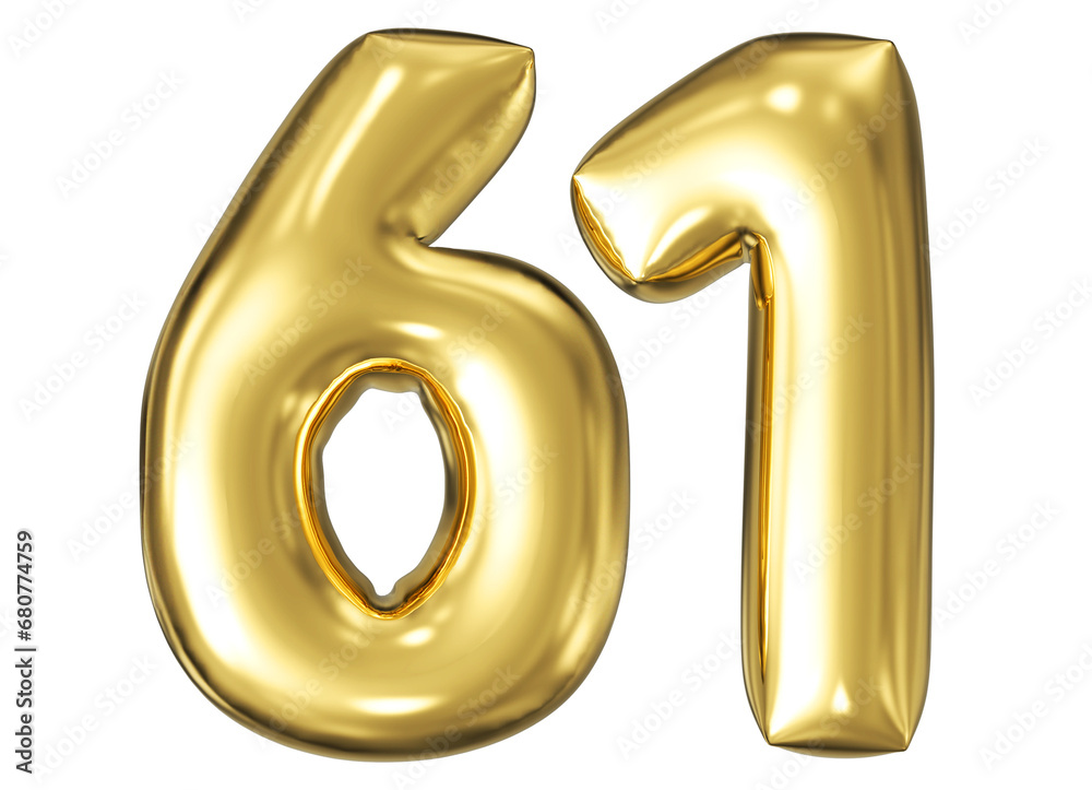 gold number 61 - balloon 3d render gold number 61 - balloon 3d render