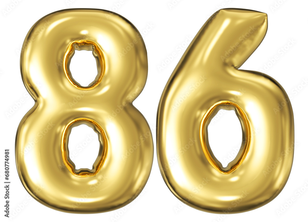 gold number 86 - balloon 3d render gold number 86 - balloon 3d render