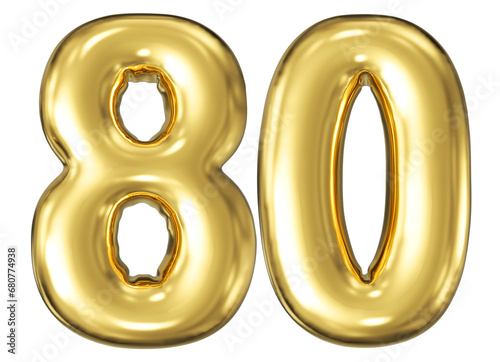 gold number 80 - balloon 3d render photo