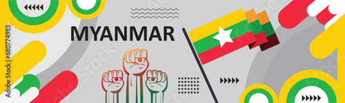 Myanmar national day independence day banner design,Red white color Myanmarese flag color background.independence day banner background..eps photo