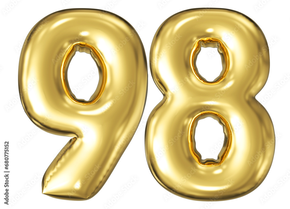 gold number 98 - balloon 3d render gold number 98 - balloon 3d render