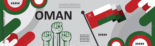 Oman national day banner for independence day vector, oman flag color geometric retro background..eps