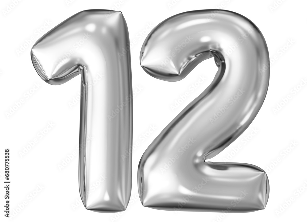 silver number 12 - balloon 3d render silver number 12 - balloon 3d render