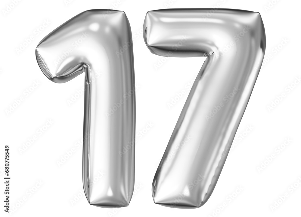 silver number 17 - balloon 3d render silver number 17 - balloon 3d render