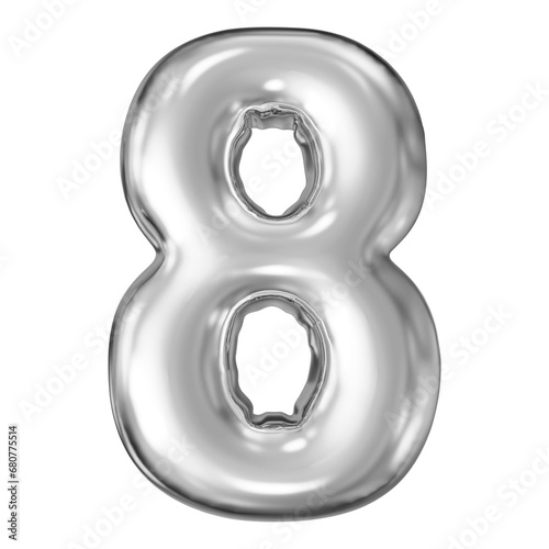 silver number 8 - balloon 3d render