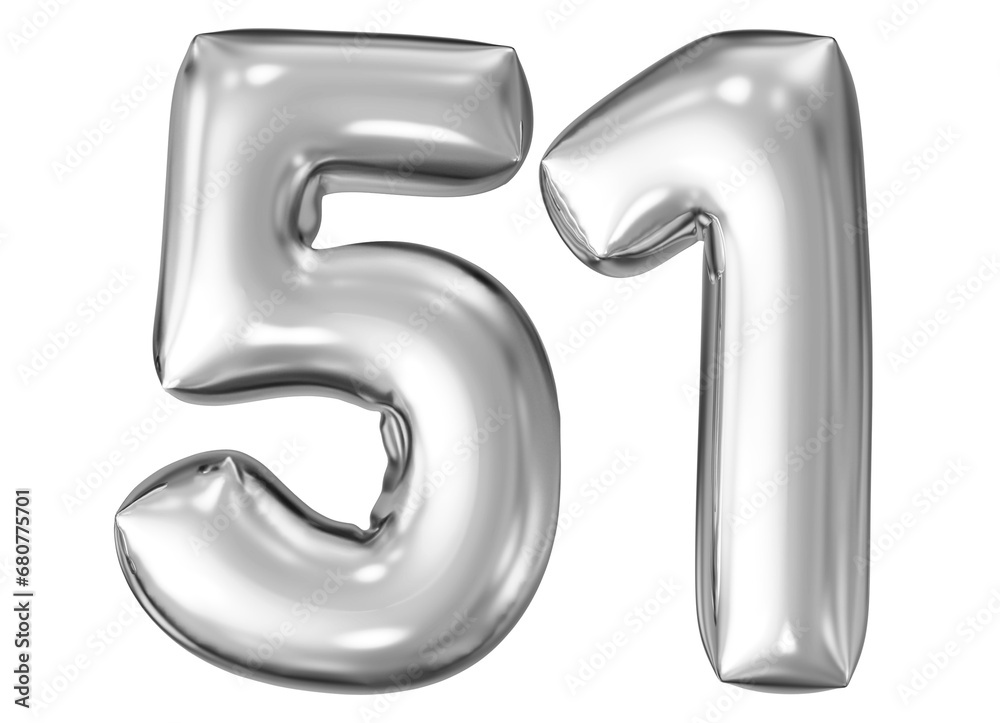 silver number 51 - balloon 3d render silver number 51 - balloon 3d render