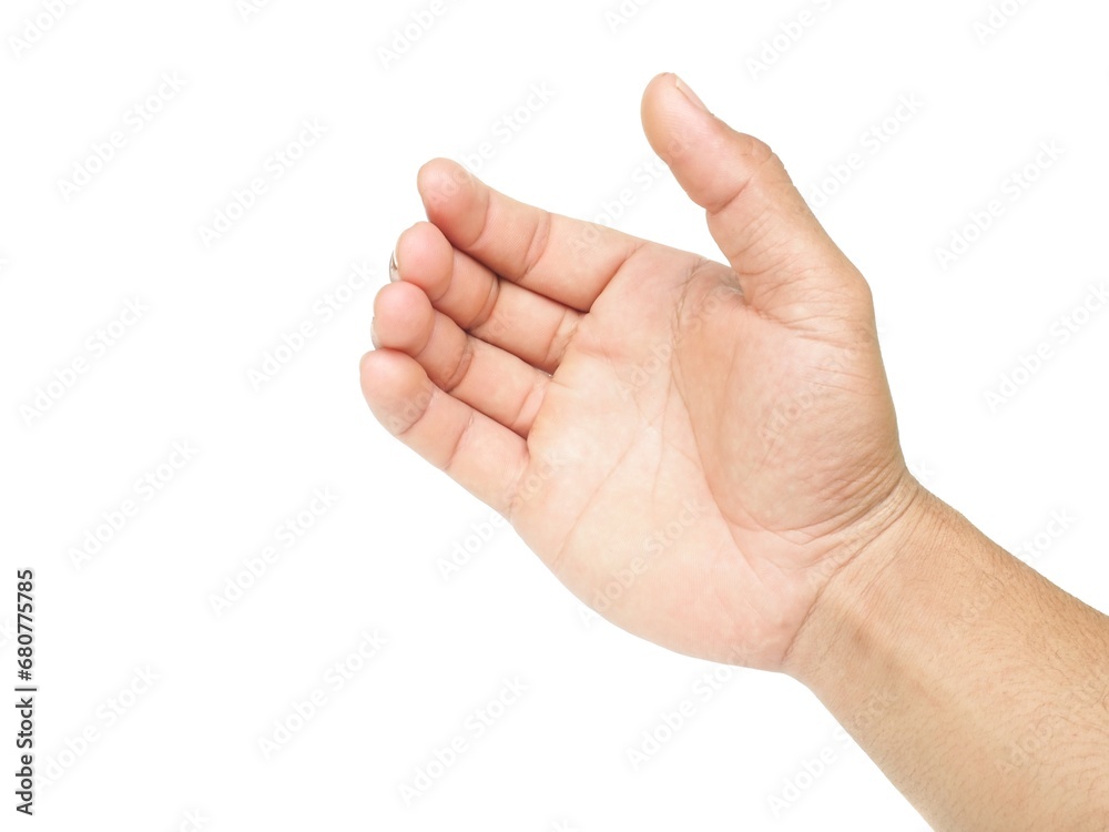 Men's hands making gestures like is holding something such as a phone or a water bottle Isolated on white background. Men's hands making gestures like is holding something such as a phone or a water bottle Isolated on white background.