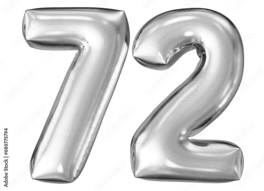 silver number 72 - balloon 3d render
