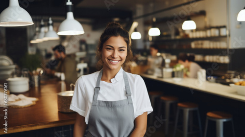 Head Chef  female and portrait of business woman standing arms crossed in a restaurant kitchen. Confident  skilled and professional worker looking at camera for owner  career or hospitality occupatio