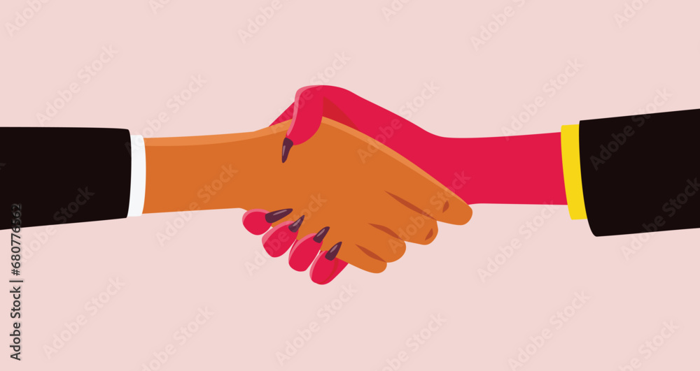 Man Shaking Hands with the Devil Making a Pact Illustration. Person selling his soul to the evil monster for a business agreement
Man Shaking Hands with the Devil Making a Pact Illustration. Person selling his soul to the evil monster for a business agreement