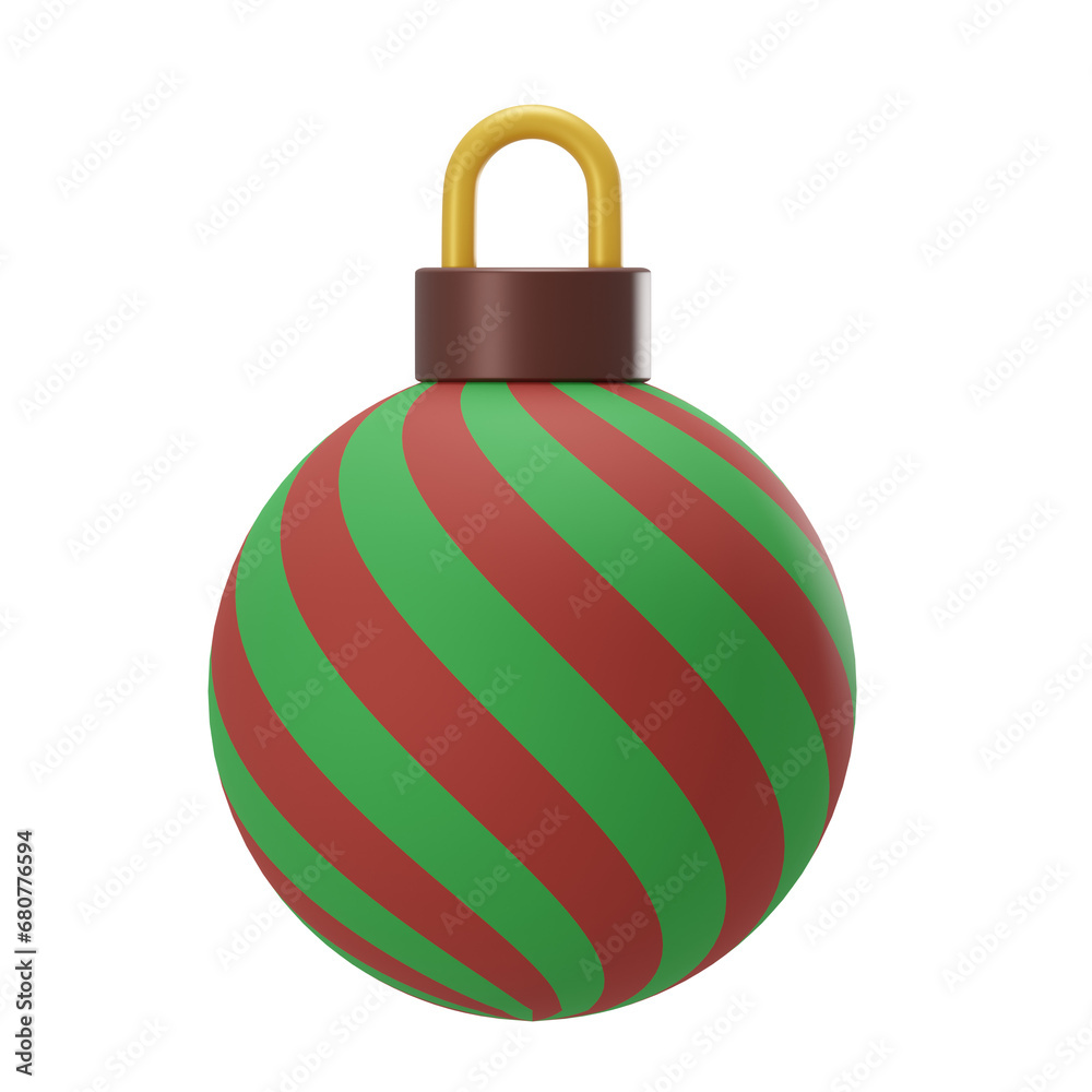 Red and Green color christmas ball, Celebration , 3D Icon, Decoration