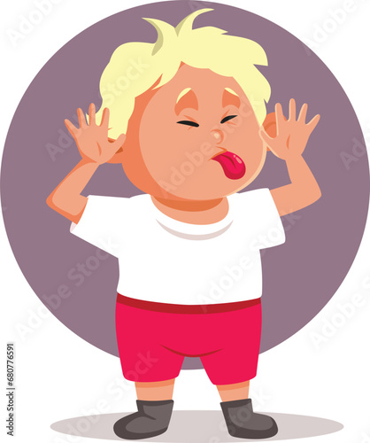 Naughty Rude Toddler Making Faces Vector Cartoon Character. Disobedient baby sticking his tongue out being impolite 
