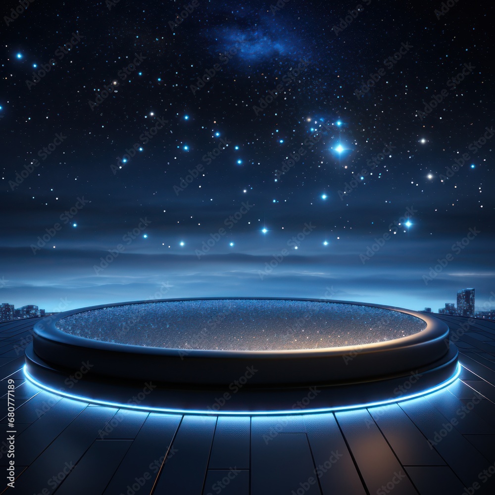 platform and Natural podium background on the night with starry night sky for product display, Blank showcase, mock up template or cosmetic presentation. platform and Natural podium background on the night with starry night sky for product display, Blank showcase, mock up template or cosmetic presentation.