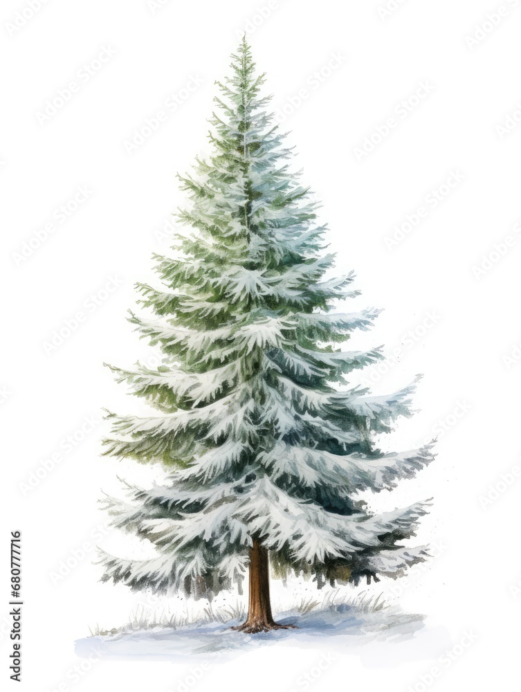 Christmas tree covered snow .isolated on white background. Generated by AI.