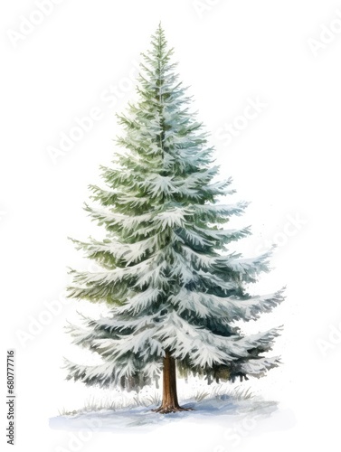 Christmas tree covered snow .isolated on white background. Generated by AI.