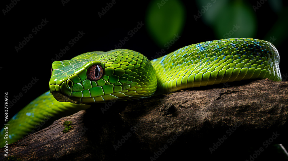 Fototapeta premium Trimeresurus puniceus snake on a branch, AI Generative.