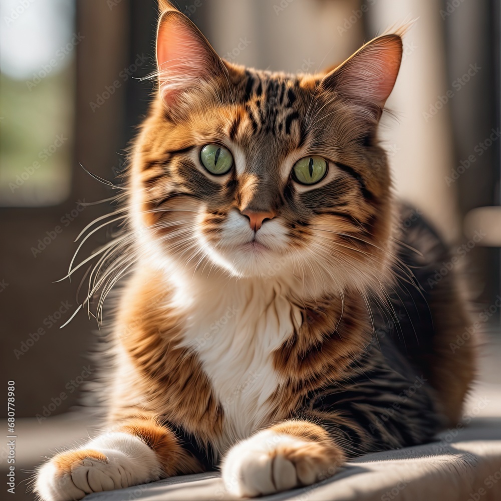 Naklejka premium cat on grass