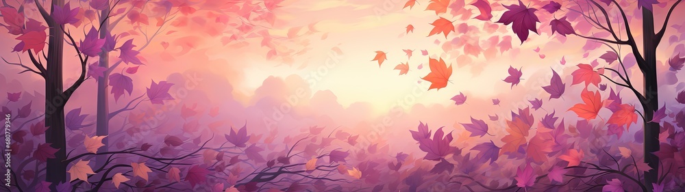 Autumn Forest with Colorful Trees and Falling Leaves