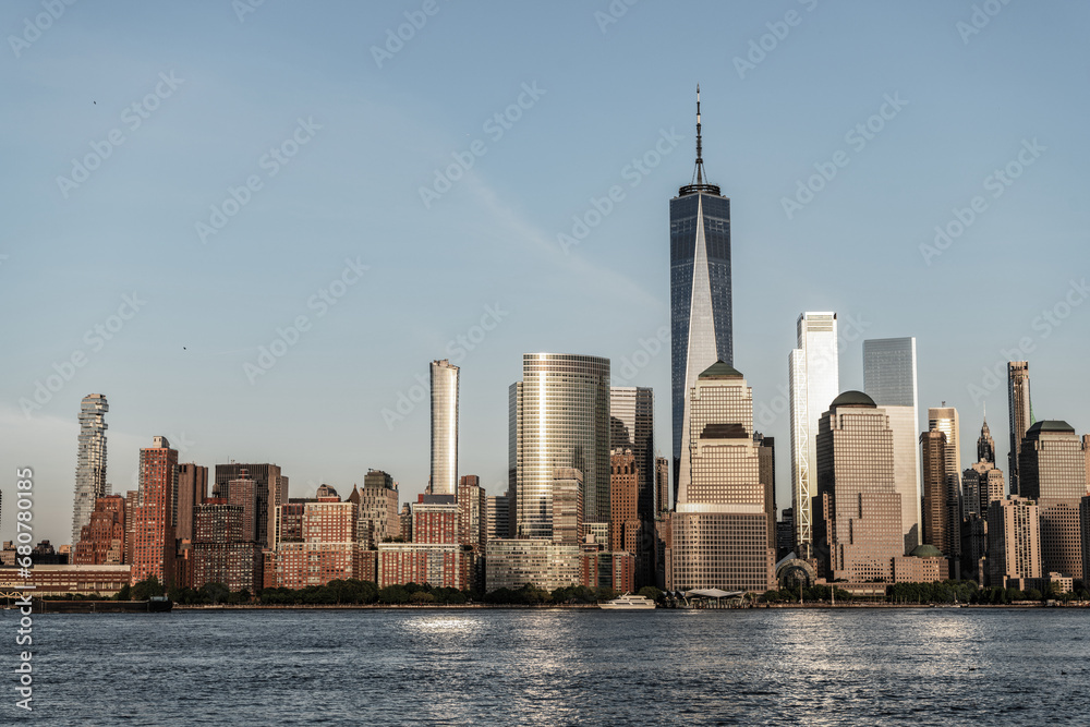 Fototapeta premium metropolitan city cityscape. new york downtown. manhattan skyscraper in skyline. new york city. skyscraper building of nyc. ny urban city architecture. midtown manhattan on hudson. majestic view