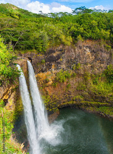 The Wailua River Cascading Over Wailua Falls, Lihue, Kauai, Hawaii, USA