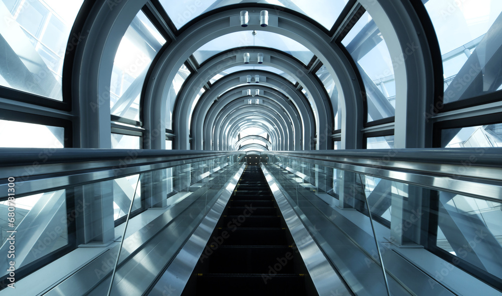 Fototapeta premium Long escalator ascent to the Umeda Sky Building.