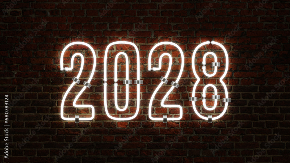 Obraz premium 3D 2028 Happy New Year Neon Light