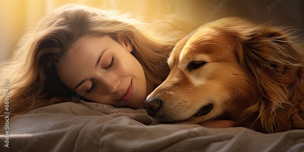 a woman and her dog sleeping together, generative AI a woman and her dog sleeping together, generative AI