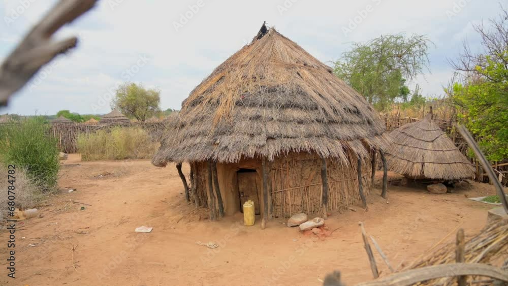 Rural and primitive hut in Nakapelimoru village, Uganda in Africa Rural and primitive hut in Nakapelimoru village, Uganda in Africa