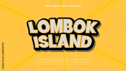 Editable text effect. Beige lombok island text on bright yellow background.