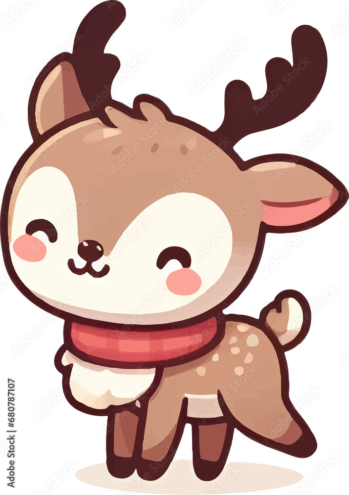 Fototapeta premium christmas reindeer. Merry Christmas watercolors cute reindeer on white background