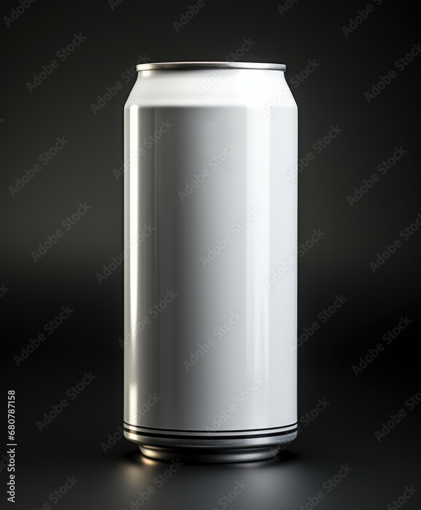 A refreshing white beer can on a sleek black background. Generative AI. A refreshing white beer can on a sleek black background. Generative AI.