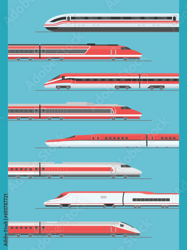 Red High-Speed Train With Flat Style in Various Types