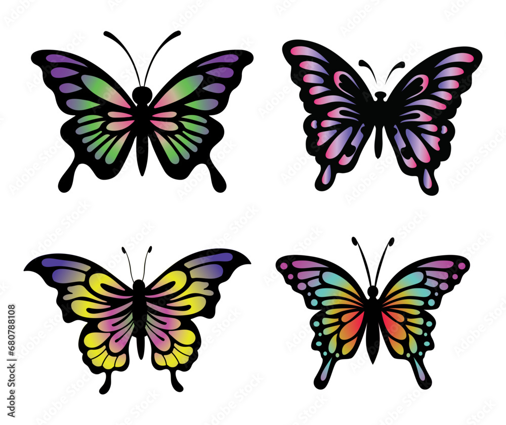 Obraz premium Collection of butterfly vector illustration. Set of butterfly files for cricut, sticker, or ornament.