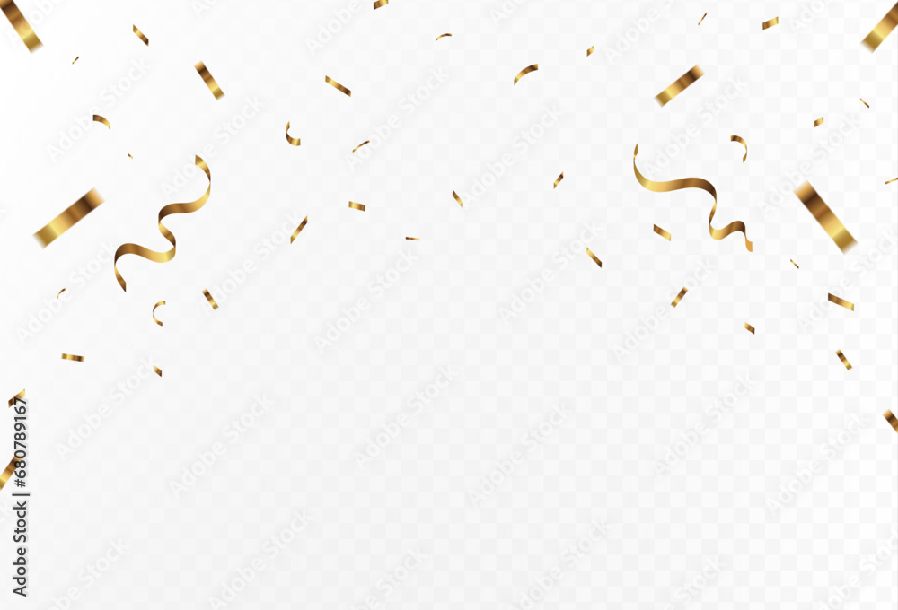Confetti explosion on transparent background. Shiny golden paper pieces flying and spreading. simple place. vector illustration