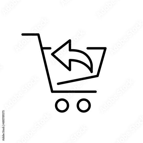 Shopping cart with return arrow symbol. Store order refund. Pixel perfect, editable stroke icon