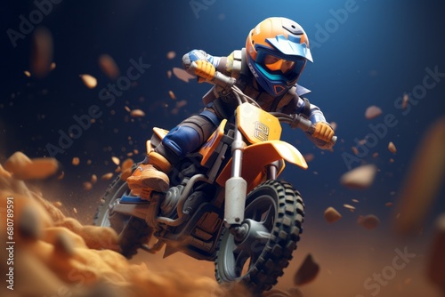 Young Motocross Racer Speeding on Dirt Track photo