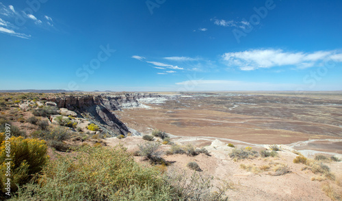 Blue sky over cliffs at the Petrified Forest National Park in Arizona United States