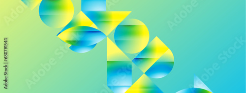 Serene gradient template. Circles and triangles mingle in minimalist perfection. Gentle fusion of forms and hues creates balanced yet captivating backdrop, embodying modern sophistication