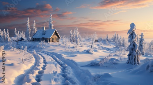 Snowy Winter Landscape Lapland Wooden Village , Wallpaper Pictures, Background Hd