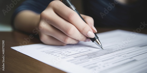 Close-up of woman filling out an application