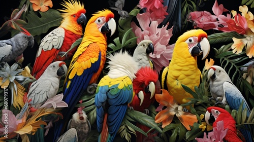a digital collage of various exotic birds, showcasing their diverse and stunning features photo